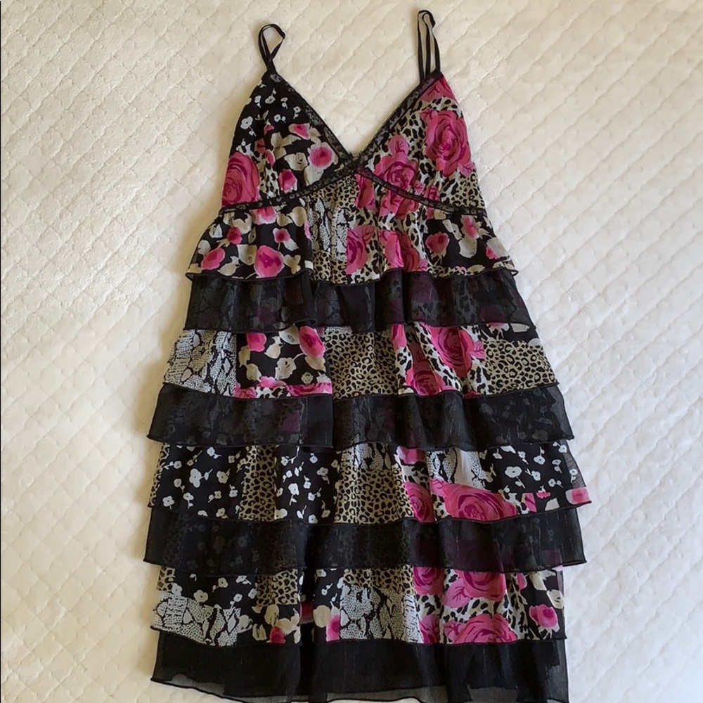 Express ruffle dress,pink,black,animal pattern